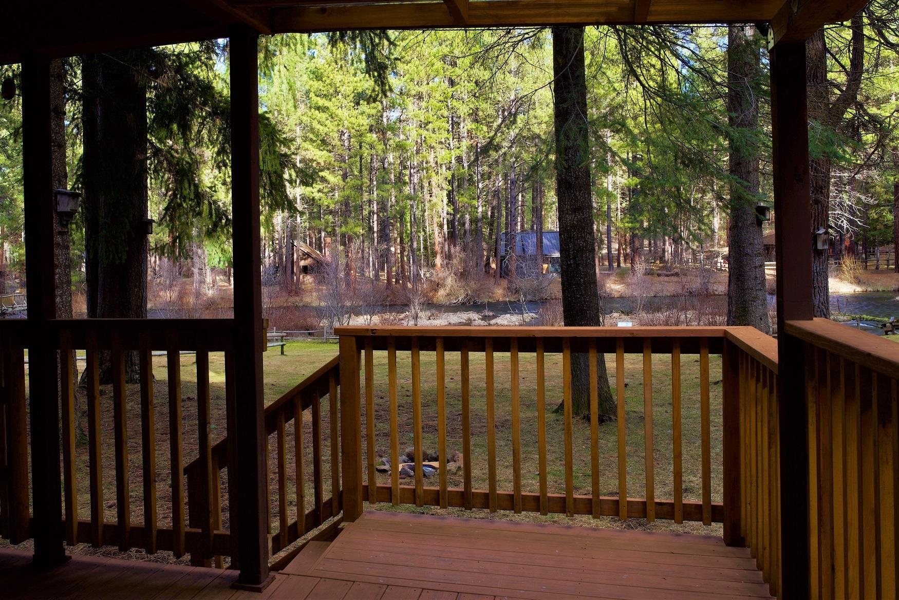 A perfect view of the Metolius River, off the deck of Juniper Cabin, at Cold Springs Resort in Camp Sherman, Oregon