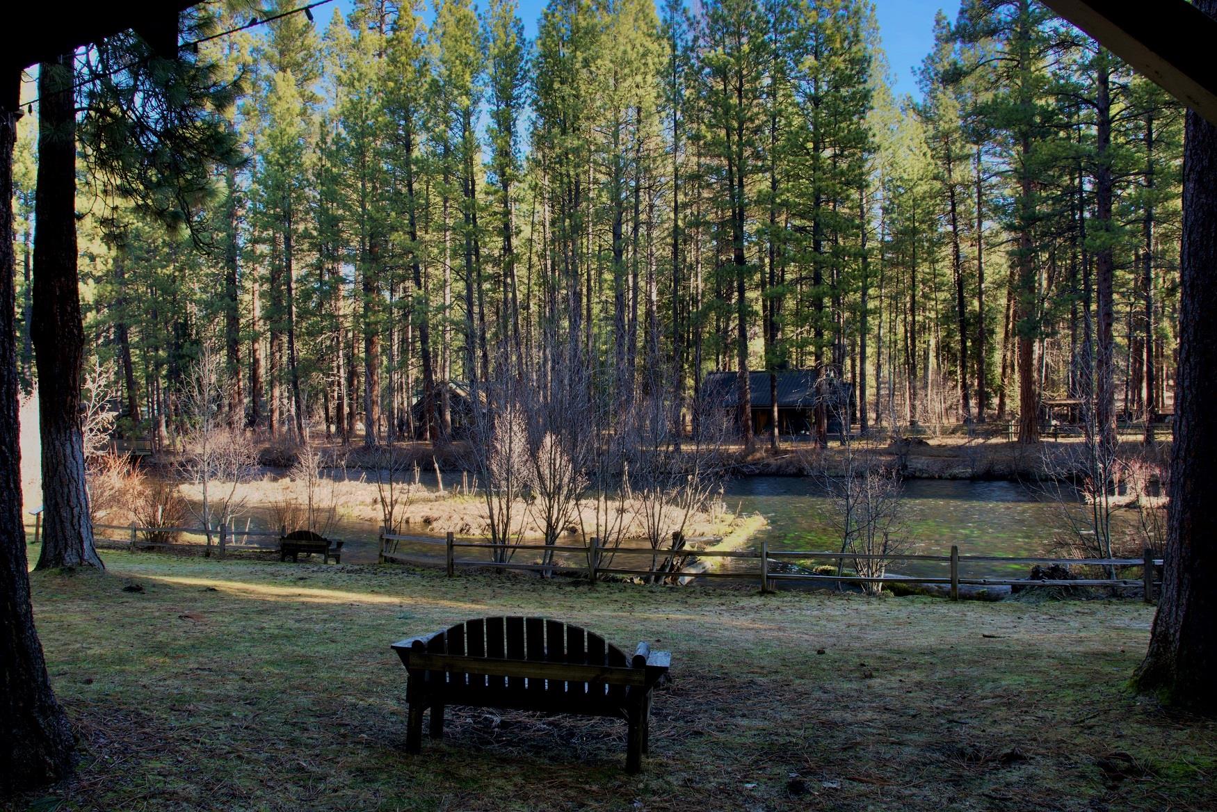 A perfect view of the Metolius River, off the deck of Log Cabin, at Cold Springs Resort in Camp Sherman, Oregon