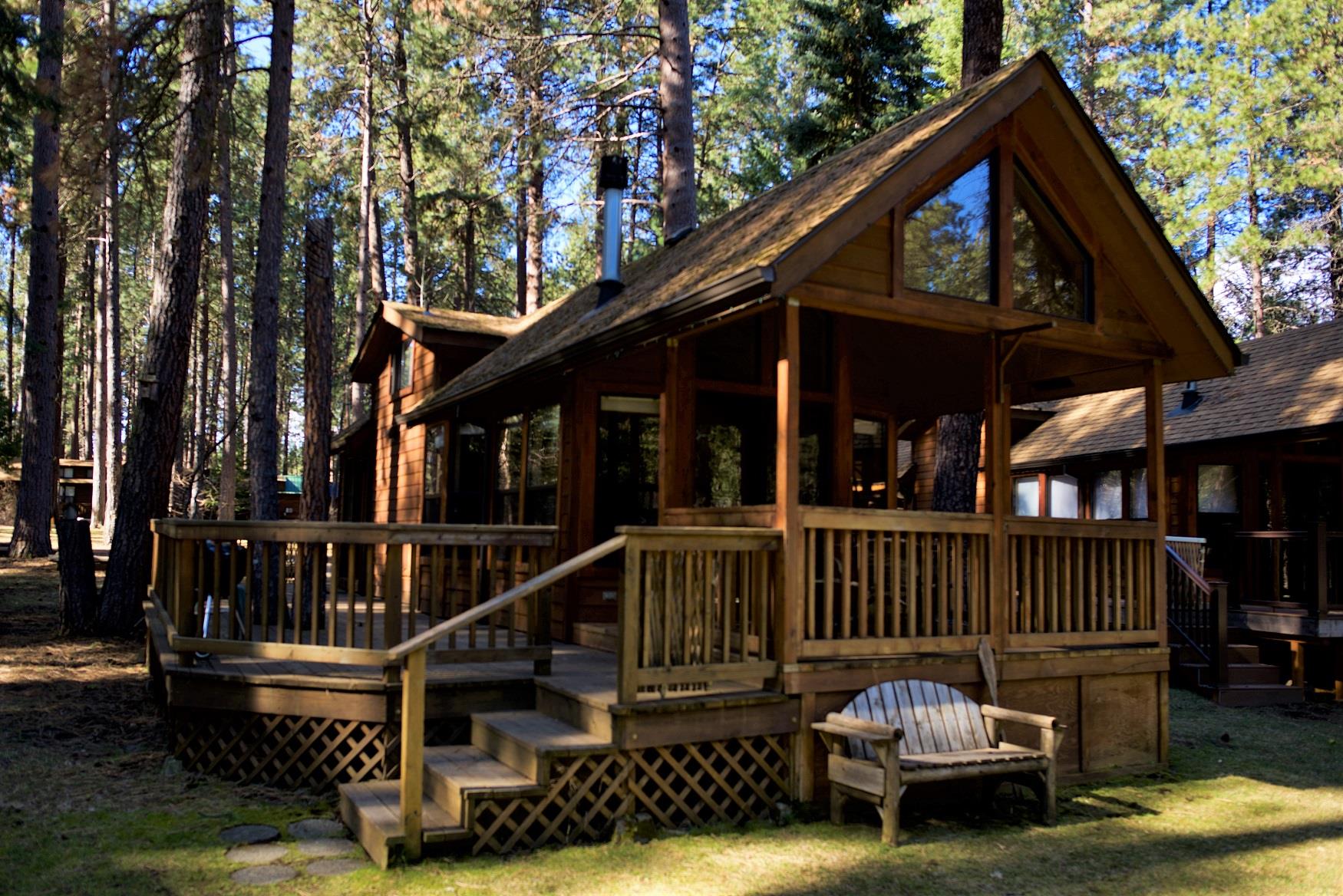 Exterior of Cedar Cabin at Cold Springs Resort in Camp Sherman, OR