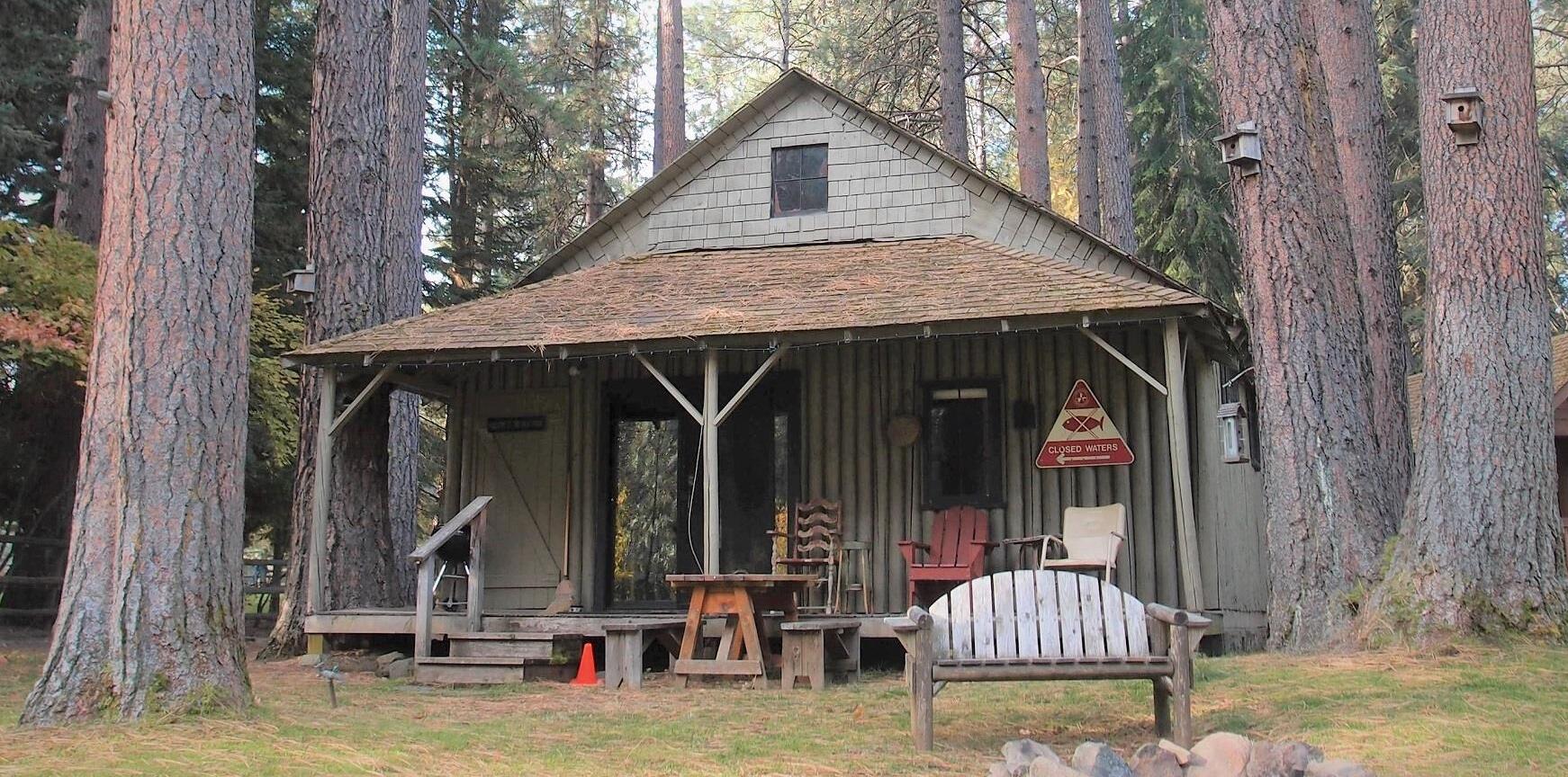 Log Cabin, on the banks of the Metolius River, at Cold Springs Resort in Camp Sherman, Oregon
