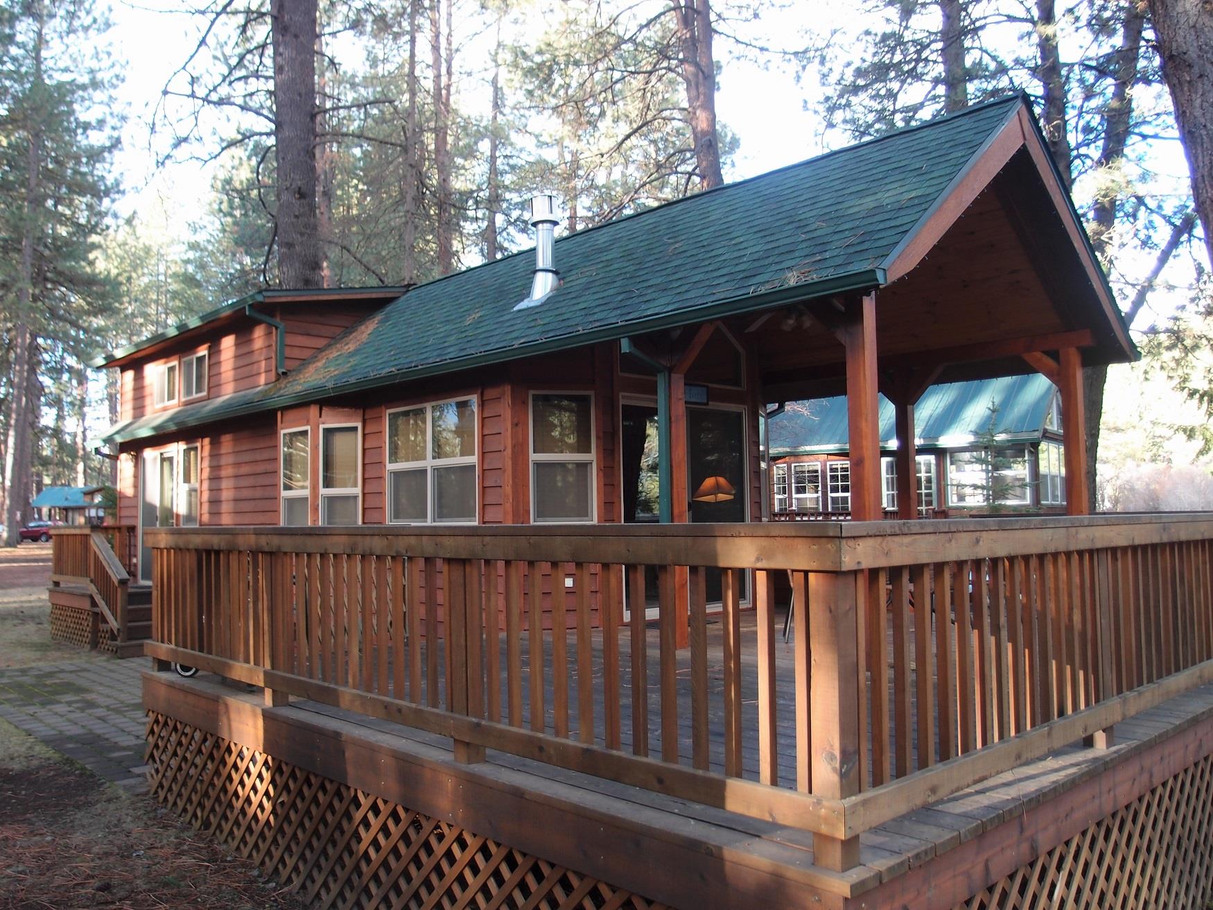 Exterior of Larch Cabin at Cold Springs Resort in Camp Sherman, OR